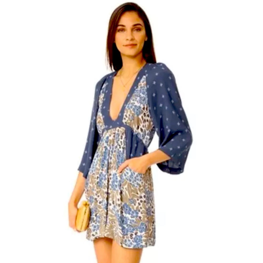 Free People Tallulah Printed Mini Dress in Blue
